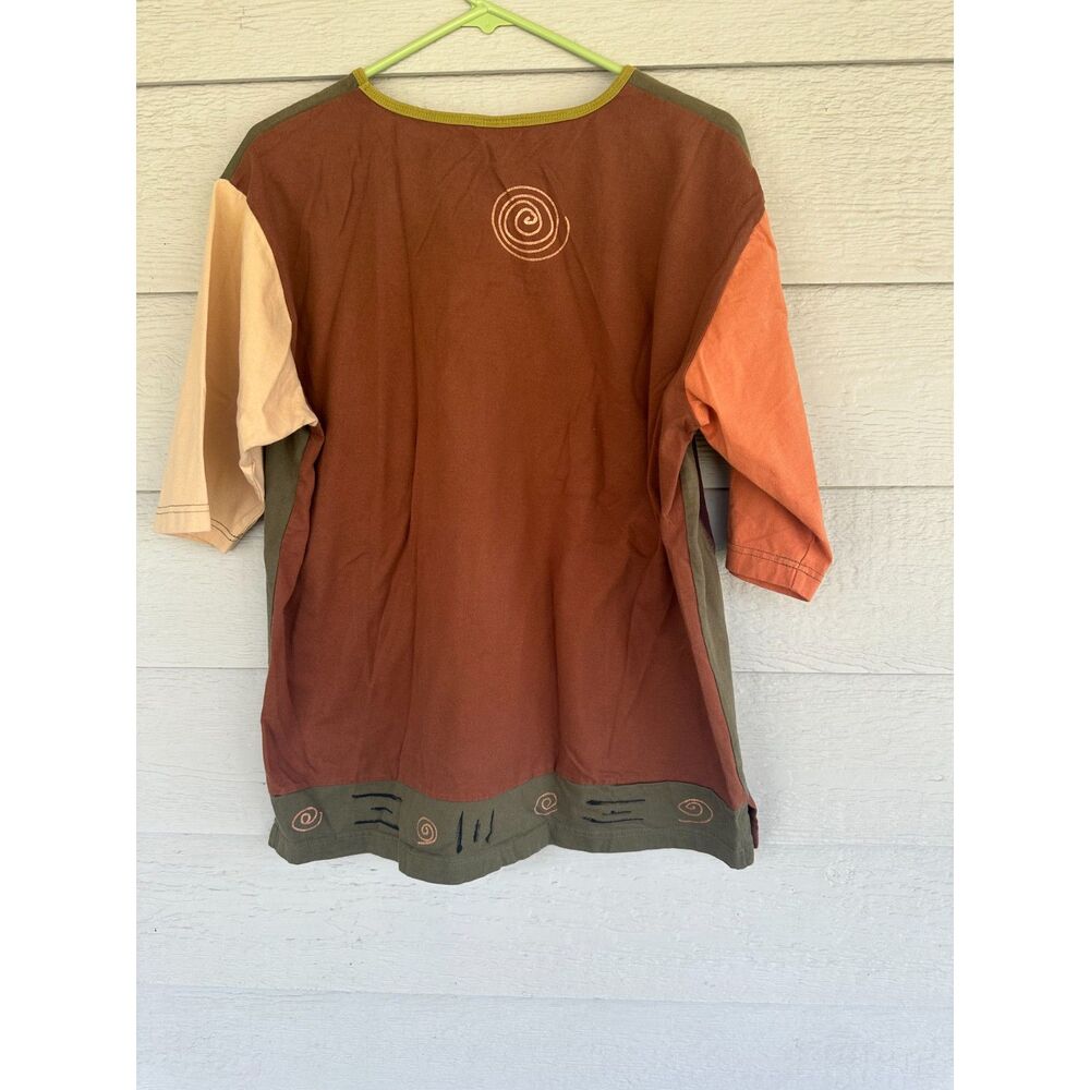 Colors Artwear Womens Earthy Abstract Graphic Colorblock T-Shirt Size 2 Medium - Picture 2 of 4